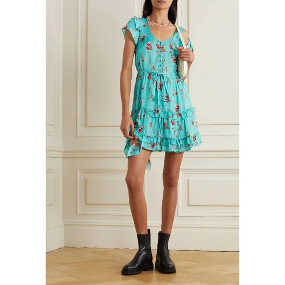 R13Deconstructed Babydoll Mini Dress in Light Blue Floral Size Medium